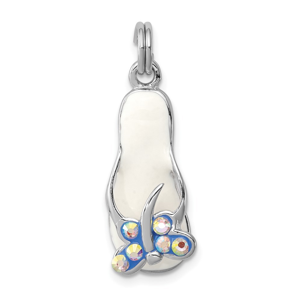 925 Sterling Silver Rhodium-plated CZ Butterfly Enamel Sandal Charm Pendant